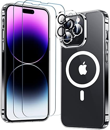 MOZOTER [6-in-1] a Mágneses iPhone 14 Pro Max Telefon Esetében,[Kompatibilis Magsafe] [Anti Sárgás] [Üveg képernyővédő