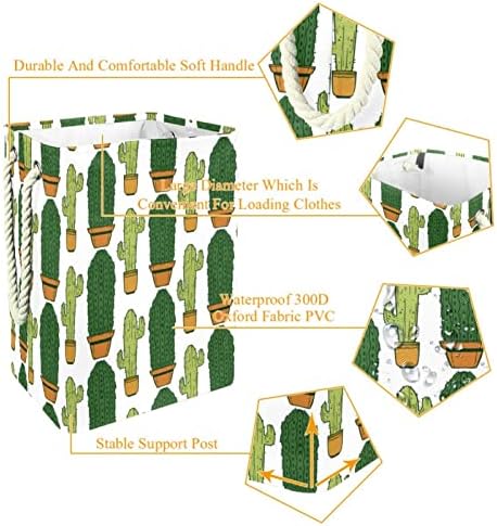 Cserepes Növények Zöld Kaktusz Minta Kosárban Tároló Zsák Beépített Bélés, Levehető Zárójelben Összecsukható Szennyesben