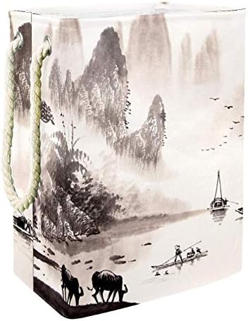 Inhomer Kínai Táj Akvarell Festmény, 300D Oxford PVC, Vízálló Szennyestartót Nagy Kosárban a Takaró Ruházat, Játékok