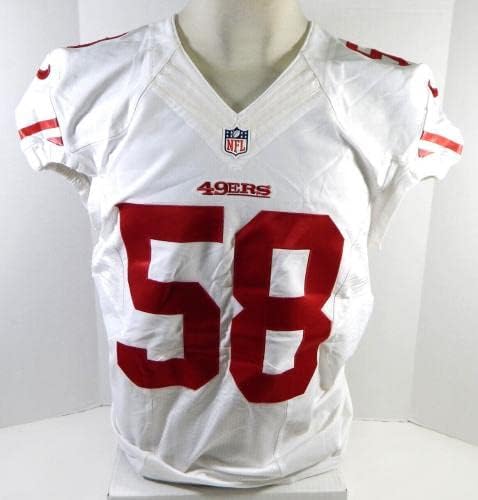 -ban a San Francisco 49ers Eli Harold 58 Játék Kiadott Fehér Jersey 44 DP26612 - Aláíratlan NFL Játék Használt