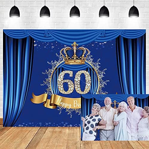 OERJU 6x4ft Boldog a 60-ik Születésnapját Háttérben Kék Függöny Luxus Arany Korona Fotózás Háttér Fiú, Férfi Születésnap,