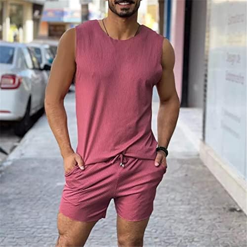 Férfi Alkalmi Egyszínű Nyaralás O Nyakú, Ujjatlan Póló & Nadrág 2 Db Beállítja Streetwear Ruhák