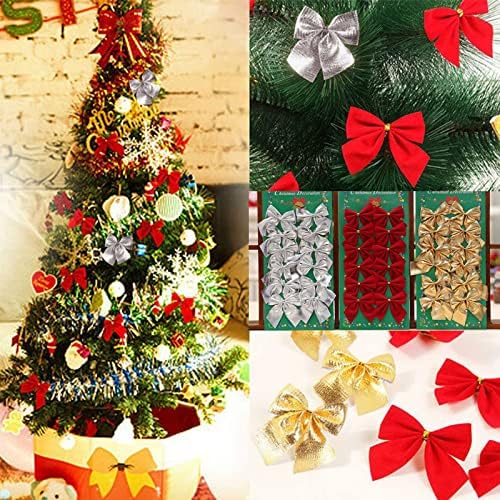 Mifyiar Karácsonyi Dekoráció Bowknot karácsonyfa Koszorú Dekoráció Aranyos Színes Poliészter Karácsony 12 Pack Íjak