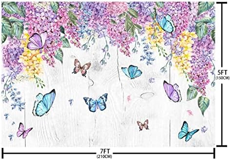 ABLIN 7x5ft Tavaszi Pillangó Fotózás Hátteret Szülinapi babaváró Party Dekoráció Lila Virágok Fa Háttér Esküvői Fotó