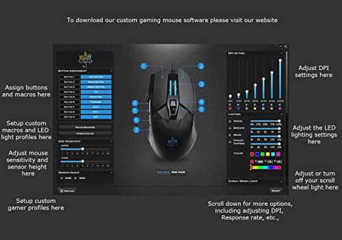 MOJO Pro Performance Csendes Gaming Mouse - Vezetékes Gaming Mouse w/ 9 Programozható Gomb, beleértve a Mesterlövész
