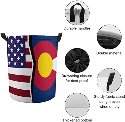 Amerikai Colorado Állami Zászló Szennyes Kosár Kerek Kosár Összecsukható Vödör Szennyes Tároló Tároló Doboz Kötéllel