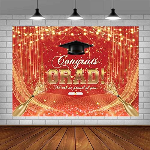 AIBIIN 7x5ft Congrats Grad Háttérben Piros Arany Glitter Érettségi Party Dekoráció Osztály 2023 Gratulálok az Érettségi