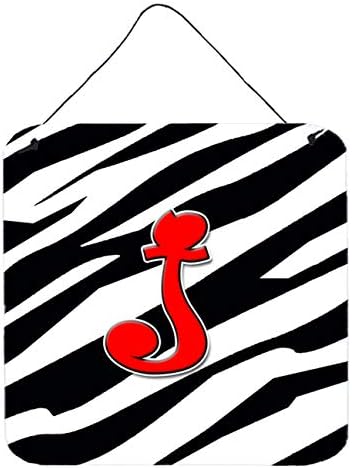 Caroline Kincsek CJ1024-JDS66 J Kezdeti Monogram - Zebra Piros Fal, vagy az Ajtón Lógó Ujjlenyomat, Alumínium Fém Tábla