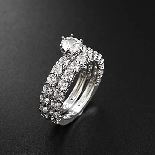 2 az 1-ben Tökéletes a Nők Fehér Gyémánt Gyűrű Készlet Esküvő, Eljegyzés, Ékszerek, Ajándék Gyerekeknek, Állítható Gyűrű